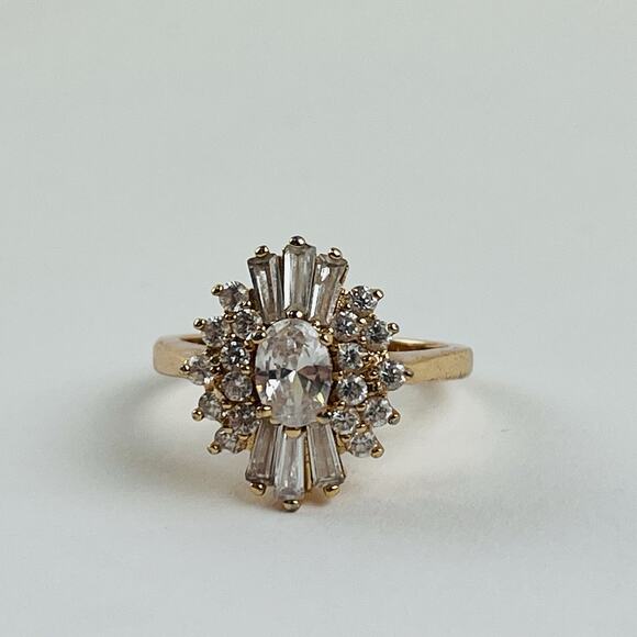 Cluster Waterfall Ring Size 9 w/ Clear Rhinestones Rose Gold tone Costume Faux - Picture 12 of 16